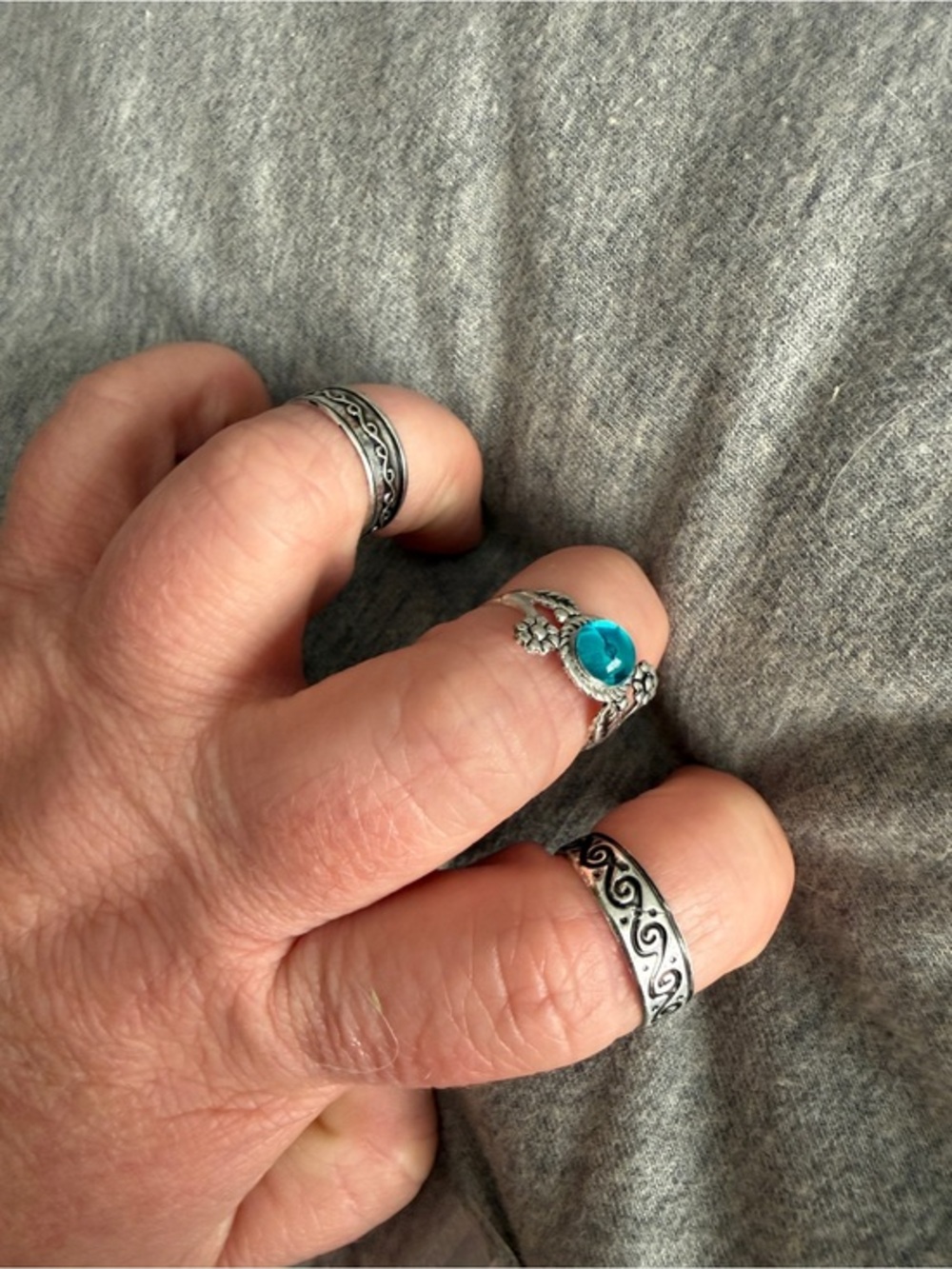 Silver Floral Blue Gemstone Knuckle/Toe Ring - Women Jewelry